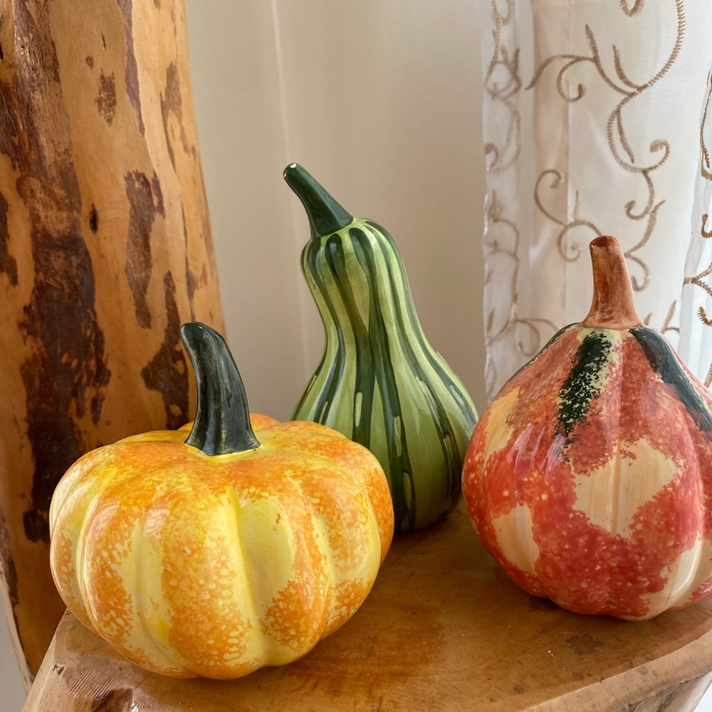 Autumn Ceramic Gourd Trio - Orange, Green, Red